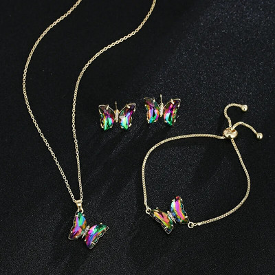 CANPEL Butterfly klaasist materjalist romantilised ehted käevõru kaelakee kõrvarõnga komplekt naistele pulmaõhtusöögi kleidi aksessuaarid