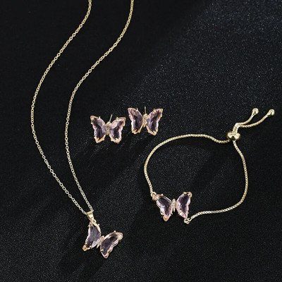 CANPEL Butterfly klaasist materjalist romantilised ehted käevõru kaelakee kõrvarõnga komplekt naistele pulmaõhtusöögi kleidi aksessuaarid