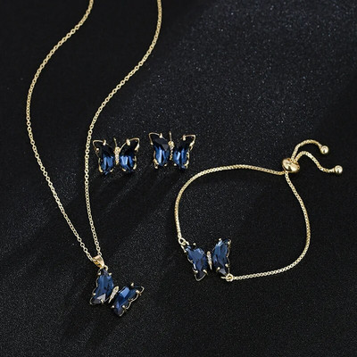 CANPEL Butterfly klaasist materjalist romantilised ehted käevõru kaelakee kõrvarõnga komplekt naistele pulmaõhtusöögi kleidi aksessuaarid