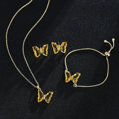 CANPEL Butterfly klaasist materjalist romantilised ehted käevõru kaelakee kõrvarõnga komplekt naistele pulmaõhtusöögi kleidi aksessuaarid