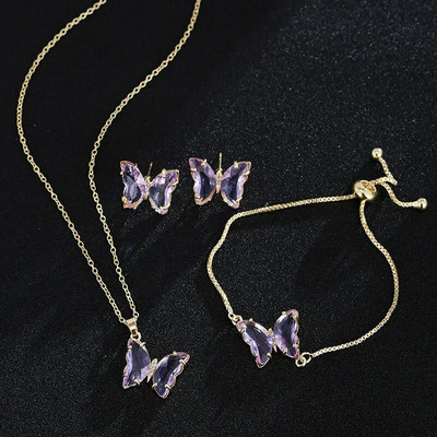 CANPEL Butterfly klaasist materjalist romantilised ehted käevõru kaelakee kõrvarõnga komplekt naistele pulmaõhtusöögi kleidi aksessuaarid