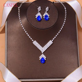 Luksuslik hõbedase värvi sulamist kivist pisarkõrvarõnga kaelakee komplektid elegantsed valge sinise kristallist kristallist pruudi ehete komplekt naistele