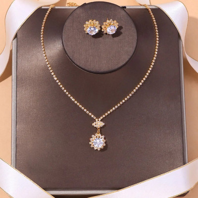 Luksuslik hõbedase värvi sulamist kivist pisarkõrvarõnga kaelakee komplektid elegantsed valge sinise kristallist kristallist pruudi ehete komplekt naistele