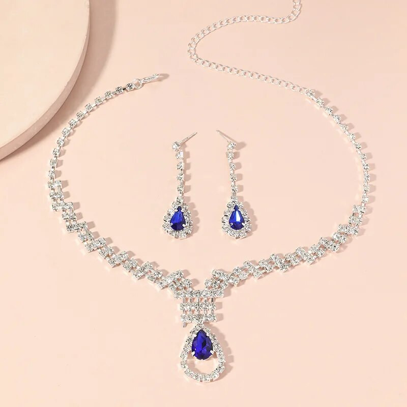 Vintage ženski komplet nakita s duginim kristalima Šarm Zlatno srebrna boja Vjenčane naušnice za žene Luksuzna ogrlica s vjenčanim lancem