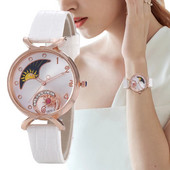 Elegantne teemantidega kuu Kellad Naiste Mood Luksuslikud Kvartsist käekellad Naiste vabaaja nahast käekellad Creative Montre Femme