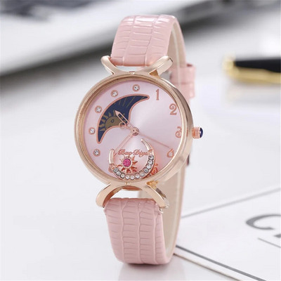 Elegantne teemantidega kuu Kellad Naiste Mood Luksuslikud Kvartsist käekellad Naiste vabaaja nahast käekellad Creative Montre Femme