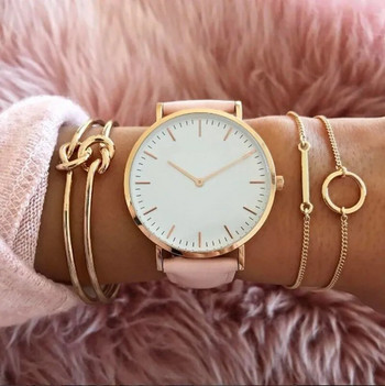 Елегантен часовник за жени Обикновени 2023 г. Нови розови бели кожени рокли Дамски ръчни часовници Ежедневни женски часовник Подарък Hot Montre Femme