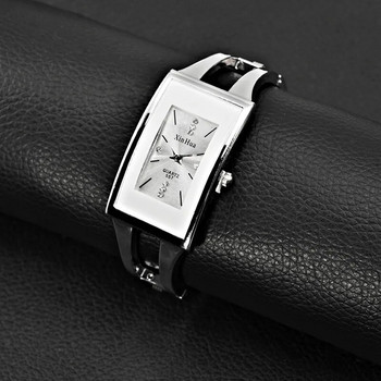 Квадратен стоманен часовник за жени Луксозен моден сребърен ежедневен дамски часовник с гривна Кварцов ръчен часовник Кристална гривна Часовник