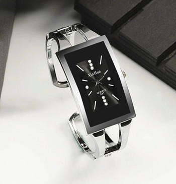 Квадратен стоманен часовник за жени Луксозен моден сребърен ежедневен дамски часовник с гривна Кварцов ръчен часовник Кристална гривна Часовник