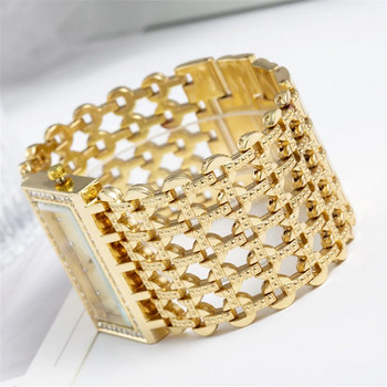 Луксозни модни дамски часовници Блестящи дизайнерски качества на циферблата Дамски кварцови ръчни часовници Диамантена квадратна женска алуминиева гривна Часовник