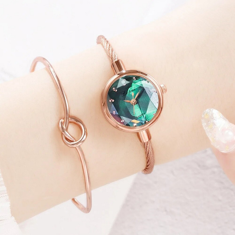 Luksusa rokassprādzes Zaļie pulksteņu komplekts sievietēm Modes Rhinestone Star Rokassprādzes Pulkstenis Sieviešu Kleitas Pulksteņi New Zegarek Damski