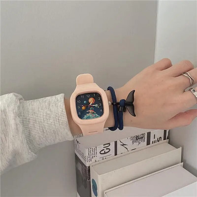 Modes kvadrātveida kvarca astronautu modeļa ciparnīca Ikdienas rokas pulksteņi Gumijas siksniņa Moderns pulkstenis ūdensizturīgs rokas pulkstenis sievietēm