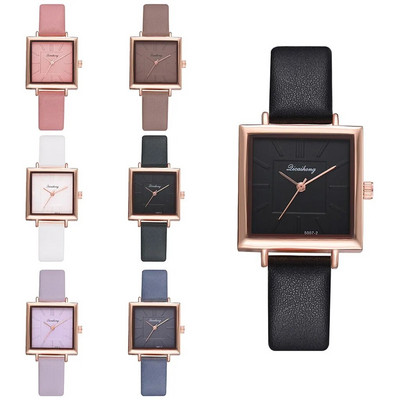 Моден дамски ръчен кожен часовник Луксозен кварцов часовник от неръждаема стомана Прост и стилен часовник с квадратна многоцветна каишка Подаръци