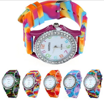 Нови модни дамски часовници Rainbow Луксозни камуфлажни диамантени дамски кварцов часовник Момиче Силиконов водоустойчив рокля Часовник Женски часовник
