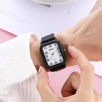 Модни спортни дамски часовници с марка DQG Обикновени правоъгълни цифри Дамски кварцов часовник Ежедневна рокля със силиконова каишка Подарък Ръчен часовник
