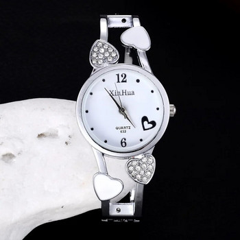 Κομψό γυναικείο βραχιόλι από ανοξείδωτο ατσάλι Βραχιόλι λουλούδι Lover Heart ρολόγια χειρός Διαμαντένιο ρολόι για γυναίκες Γυναικείο Relogios