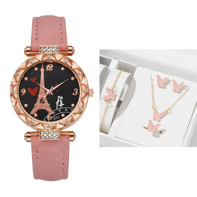 Naiste käekellad Mood Luksuslik Pariisi kristallist Eiffeli torni käekell Nahkrihm Naiste kvartskäekell vabaaja naiste käekell