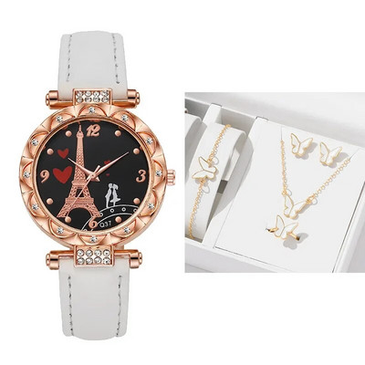 Naiste käekellad Mood Luksuslik Pariisi kristallist Eiffeli torni käekell Nahkrihm Naiste kvartskäekell vabaaja naiste käekell
