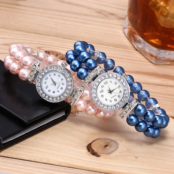 Часовник за жени моден диамантен кръгъл циферблат женски часовник перлена каишка с каишка кварцов дамски ръчен часовник женски наручные