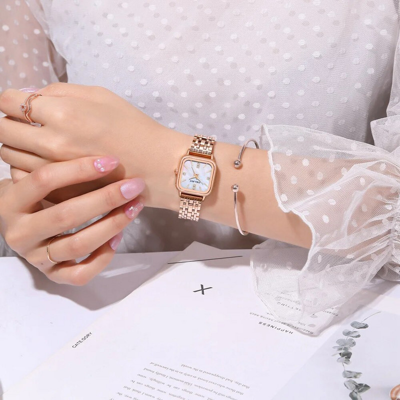 Jauni modes kvadrātveida sieviešu pulksteņi Rhinestone mēroga rokas pulkstenis sieviešu pulksteņi Relogio Feminino nerūsējošā tērauda sloksnes pulkstenis sievietēm, dāvana