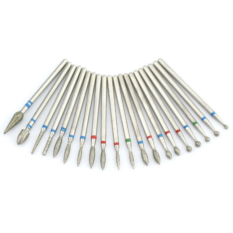 20 tipų deimantiniai nagų grąžtai sukamieji frezai, skirti manikiūrui, odelių valymui, elektrinių pjaustytuvų grąžtų priedai