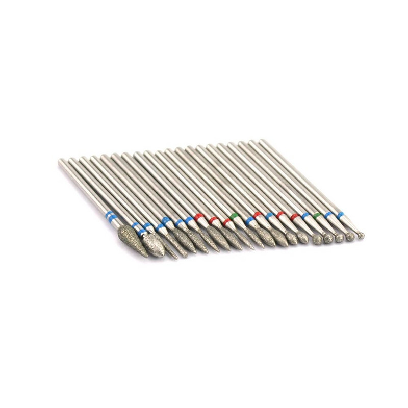 20 tipų deimantiniai nagų grąžtai sukamieji frezai, skirti manikiūrui, odelių valymui, elektrinių pjaustytuvų grąžtų priedai