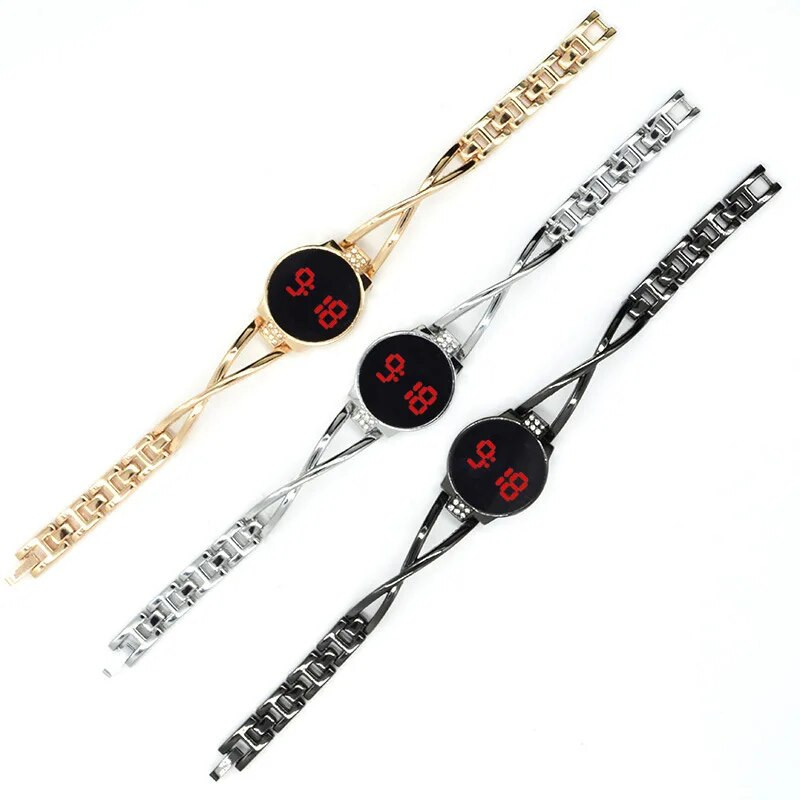 Moteriškas LED laikrodis su apyrankėmis Moteriškas Dekoratyvinis elektroninis studentų laikrodis „Reloj Mujer Clock Rose Gold“