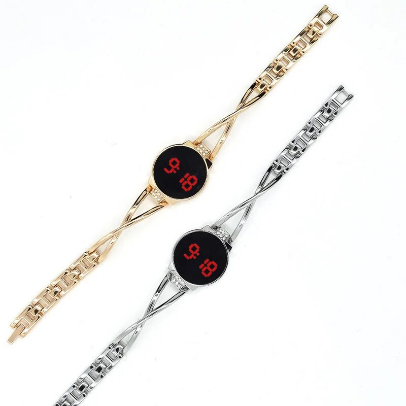 Moteriškas LED laikrodis su apyrankėmis Moteriškas Dekoratyvinis elektroninis studentų laikrodis „Reloj Mujer Clock Rose Gold“