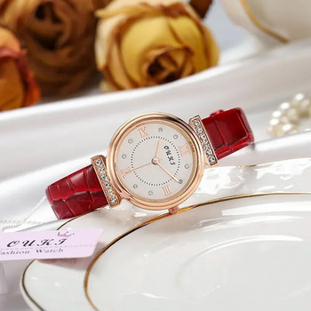 Модерни дамски часовници Моден луксозен кристален часовник Кожена каишка Дамски кварцов ръчен часовник Ежедневни дами Момичета Бижута Подаръци