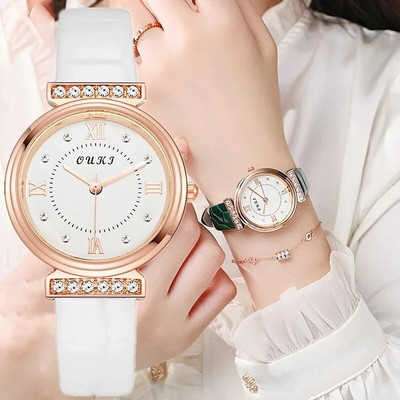 Μοντέρνα γυναικεία ρολόγια μόδα Πολυτελές ρολόι κρυστάλλου Δερμάτινο λουράκι Γυναικείο ρολόι χειρός Quartz Casual γυναικεία κοσμήματα δώρα για κορίτσια