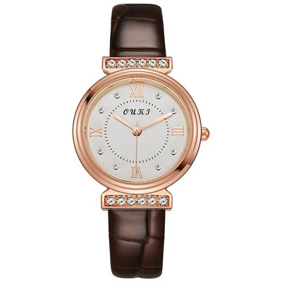 Trendikad naiste käekellad Mood Luksuslik kristallkell Nahast rihm Naiste kvartskäekell vabaaja naistele tüdrukutele ehted kingitused