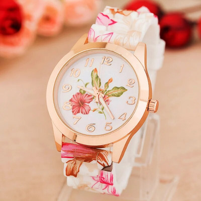 Sieviešu rokas pulkstenis ar silikonu apdrukātiem ziediem, kvarca rokas pulksteņi Viedpulkstenis часы женские Relogio Feminino Montre Femme