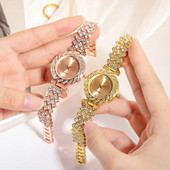 Πολυτελή γυναικεία ρολόγια διαμαντιών Hip hop βραχιόλι Γυναικείο ρολόι χαλαζία Ροζ χρυσό Γυναικείο ρολόι χειρός Shiny Crystal Reloj Mujer Montre