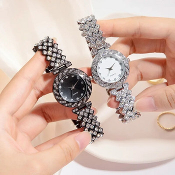 Πολυτελή γυναικεία ρολόγια διαμαντιών Hip hop βραχιόλι Γυναικείο ρολόι χαλαζία Ροζ χρυσό Γυναικείο ρολόι χειρός Shiny Crystal Reloj Mujer Montre