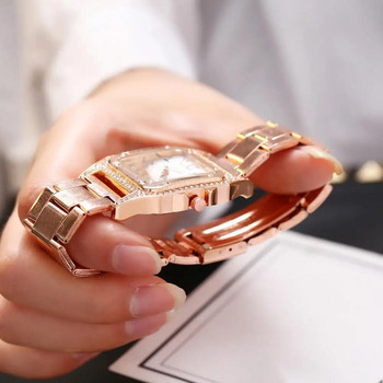 Луксозни дамски часовници Минималистичен квадратен циферблат с лента от неръждаема стомана Кварцов ръчен часовник Диамантени дамски часовници Relogio Feminino