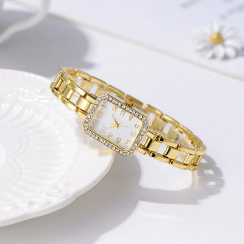 Πολυτελές γυναικείο ρολόι 2023 Νέο απλό τετράγωνο ψηφιακό ρολόι χαλαζία Full Diamond Χρυσό βραχιόλι από ανοξείδωτο ατσάλι Γυναικείο ρολόι φορέματος