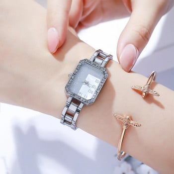 Πολυτελές γυναικείο ρολόι 2023 Νέο απλό τετράγωνο ψηφιακό ρολόι χαλαζία Full Diamond Χρυσό βραχιόλι από ανοξείδωτο ατσάλι Γυναικείο ρολόι φορέματος