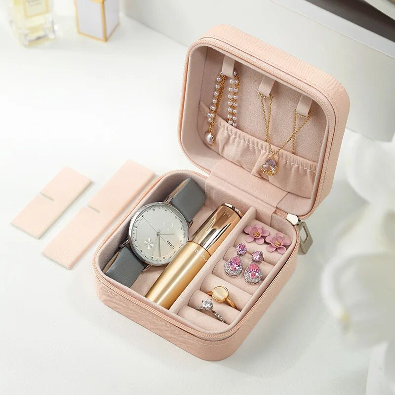 Φορητό Mini Jewelry Storage Box Organizer Ταξιδίου Θήκη κοσμημάτων Δερμάτινα σκουλαρίκια αποθήκευσης Κολιέ Δαχτυλίδι κοσμήματα Organizer Οθόνη