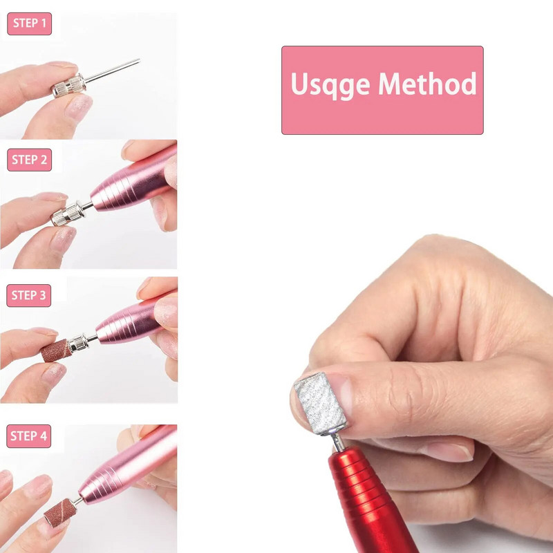 10 vnt. 3/32 colių įtvaro antgalis, skirtas šlifavimo juostoms nagų gręžtuvui, manikiūro mašina Pro Nail Bit Nails Priedai