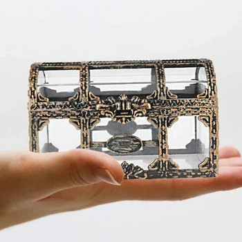 Ретро прозрачна пиратска кутия за съкровища Crystal Gem Кутия за бижута Органайзер за съхранение Дрънкулка Keepsake Сандък със съкровища за домашен декор