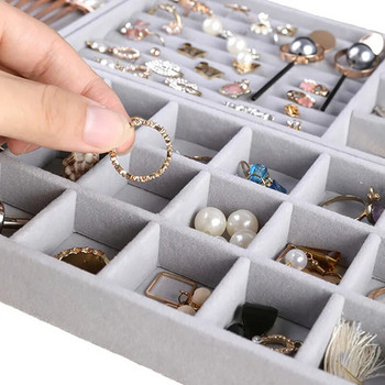 Μαλακό βελούδινο στοιβαζόμενο Δίσκο κοσμημάτων Θήκη Κοσμήματα Εμφάνιση Κιβώτιο Αποθήκευσης Φορητό Δαχτυλίδι Σκουλαρίκια Κολιέ Organizer Box Θήκη κοσμημάτων