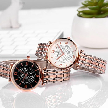 Дамски часовници Топ марка Луксозни 2021 г. Модни диамантени дамски ръчни часовници Неръждаема стомана Сребърна мрежеста каишка Женски кварцов часовник