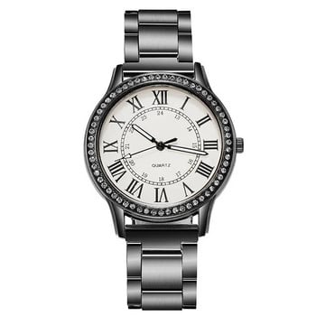 Стоманена каишка Прост ежедневен дамски часовник Ретро римски кристал със светлинен кварцов часовник Луксозни ръчни часовници за жени на едро