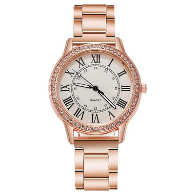 Ατσάλινο λουράκι Απλό casual γυναικείο ρολόι Ρετρό ρωμαϊκό στρας φωτεινό ρολόι χαλαζία Πολυτελή ρολόγια χειρός για γυναίκες Χονδρική