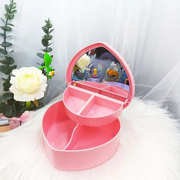 Candy Macalline Двуслойна Кутия за бижута с огледало във формата на сърце, Детска кутия за съхранение на бижута Направи си сам