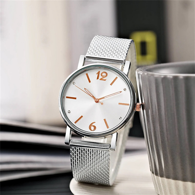 Luksuslik roostevabast terasest käekell naistele Kvartsist teemantvõrgust rihmaga käekellad Naiste vabaaja digitaalsed käekellad Montre Femme 2023