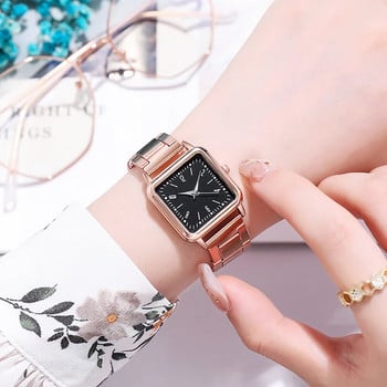 Златен часовник 2022 Дамски квадратни женски часовници Топ марка Луксозен златен кварцов ръчен часовник от неръждаема стомана Водоустойчив