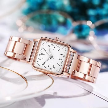 Χρυσό ρολόι 2022 Γυναικεία τετράγωνα γυναικεία ρολόγια Κορυφαίας επωνυμίας Πολυτελές ρολόι καρπού από χρυσό χαλαζία από ανοξείδωτο ατσάλι