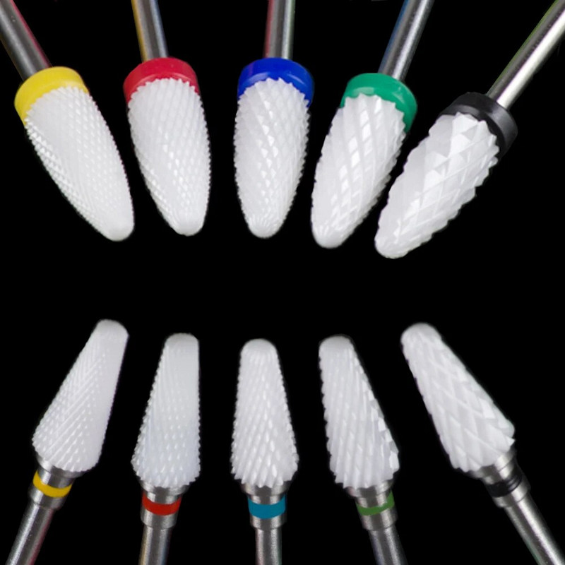 Keraminės frezos manikiūro mašinoms rinkinys nagų grąžtai korundo frezavimo pjaustytuvai nagų pedikiūro antgaliai purkštukai šlifavimo dangtelis