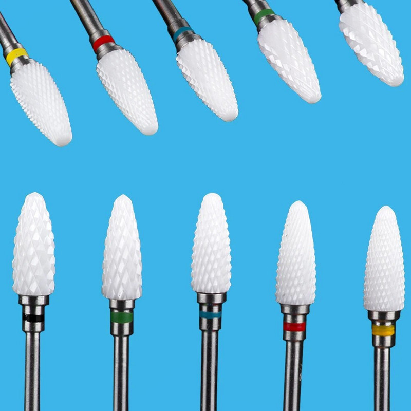 Keraminės frezos manikiūro mašinoms rinkinys nagų grąžtai korundo frezavimo pjaustytuvai nagų pedikiūro antgaliai purkštukai šlifavimo dangtelis